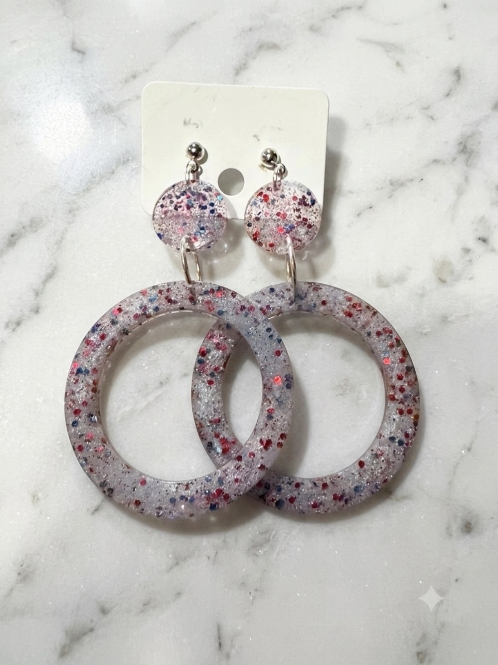 Sparkle Confetti Hoop Drop Earrings - Pink & Multicolor handmade